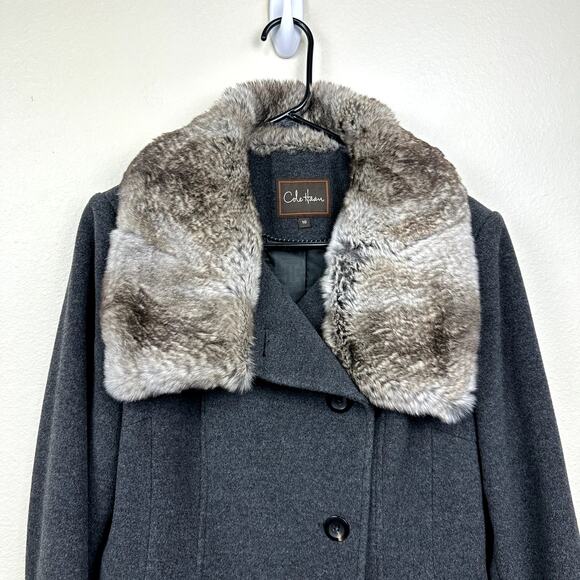 Cole Hann Womens Size 10 Long Sleeve Fur Collar Button Peacoat Pockets - Picture 3 of 9